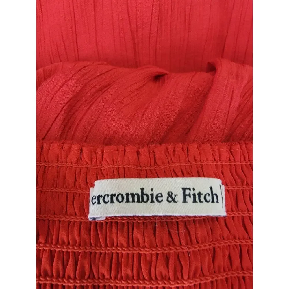 Abercrombie & Fitch Maxi Dress Medium Tall MT Button Front Red Cottage Bohemian